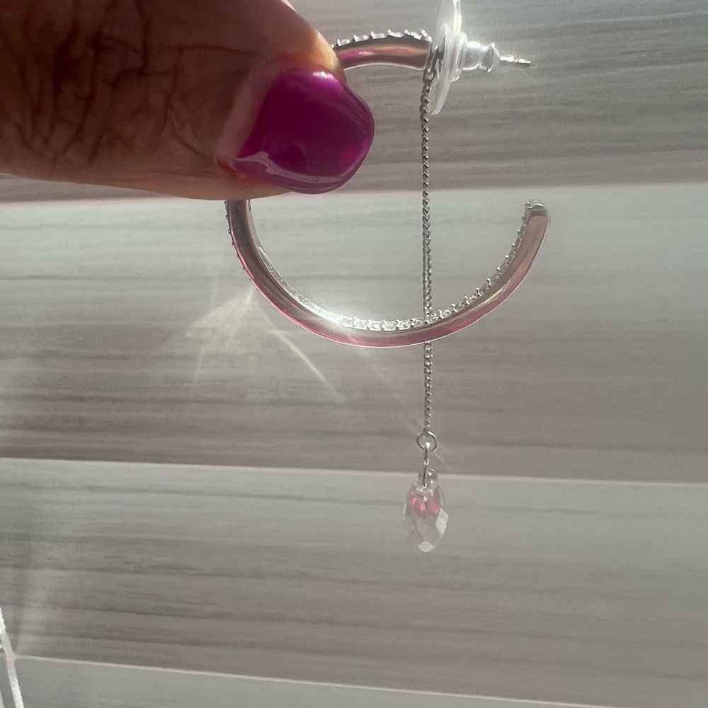 Elegant Silver Hoop Earrings with Crystal Drop